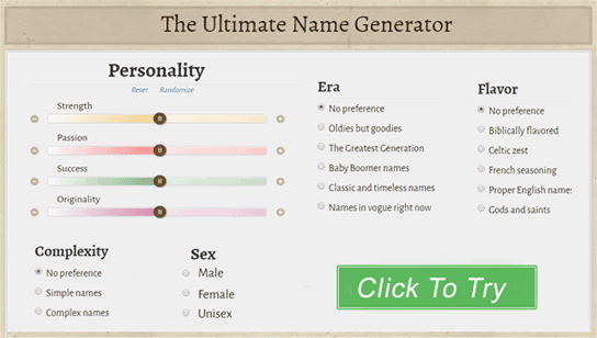 Screenshot of the best name generator on the internet